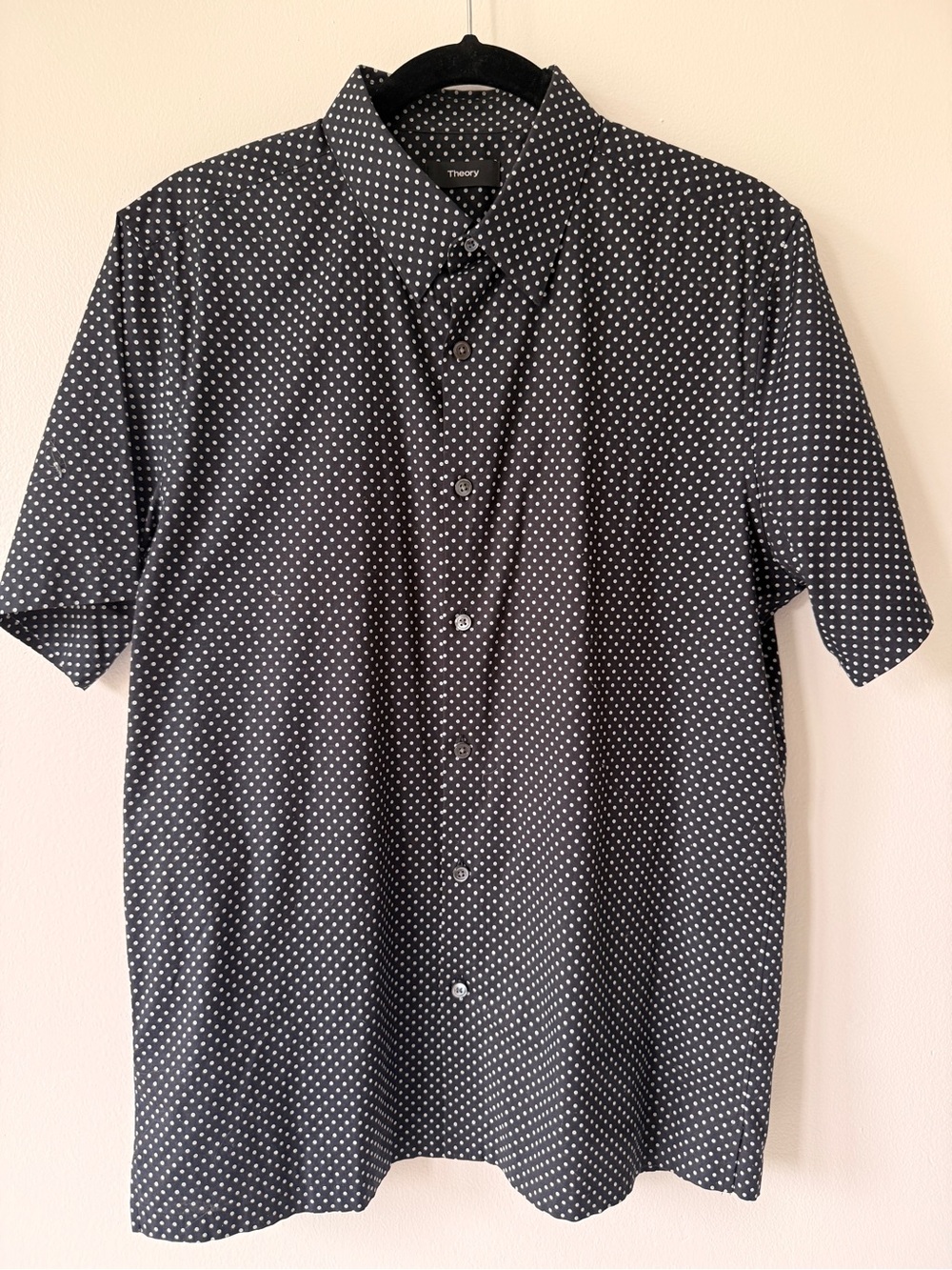 Theory Short Sleeve Button Down - Black and White Dotted - Size Medium